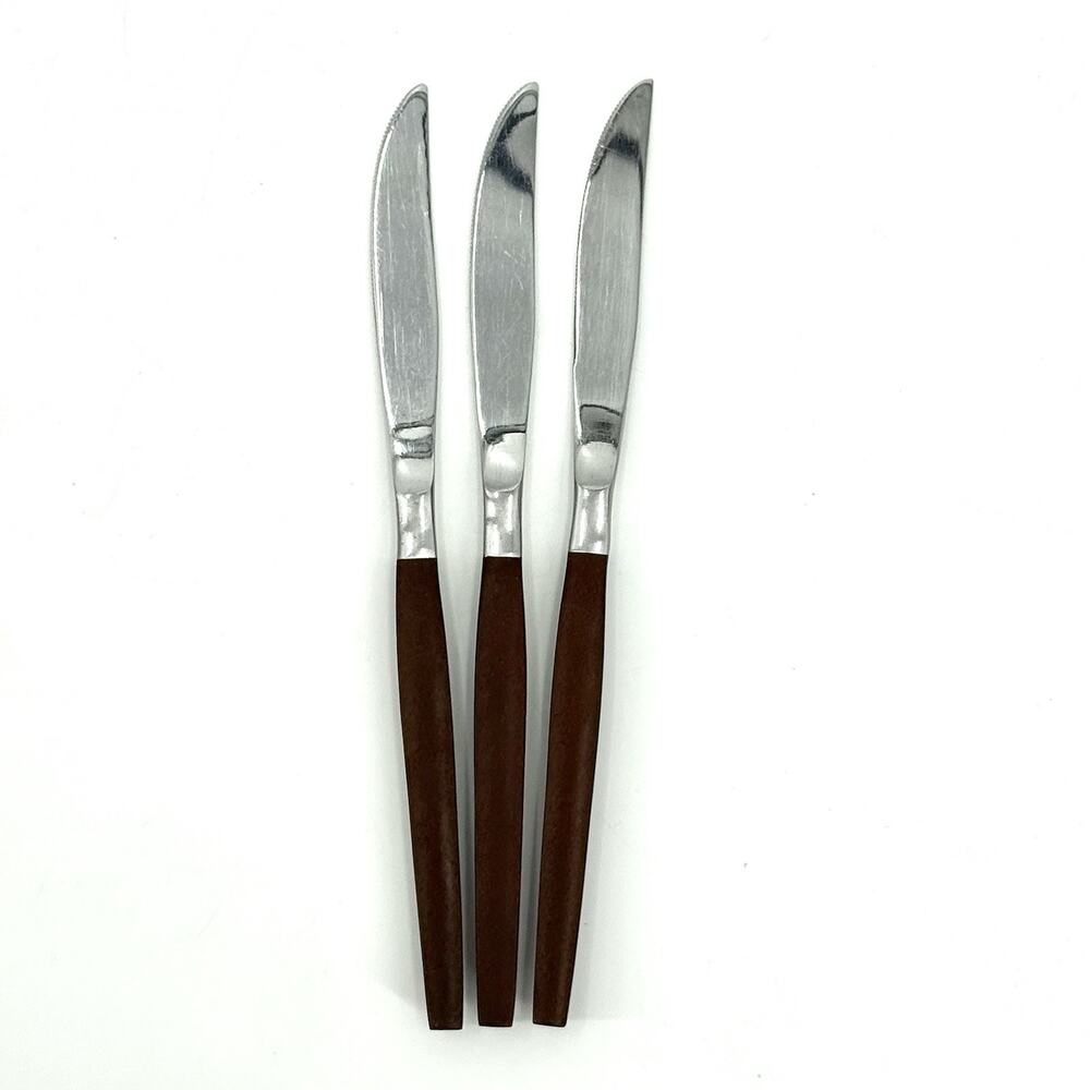 Ekco Eterna Canoe Muffin 3 Table Knife (s) Stainless Flatware Japan MCM 8 3/4"